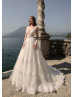 Long Sleeves Ivory Lace Polka Dots Tulle Sweet Wedding Dress